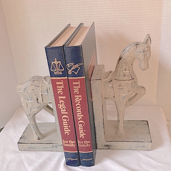 Trotting Horse Bookends Home Decor Bookshelf Accent Whitewash 11 x 3.75 inches - Picture 2 of 10